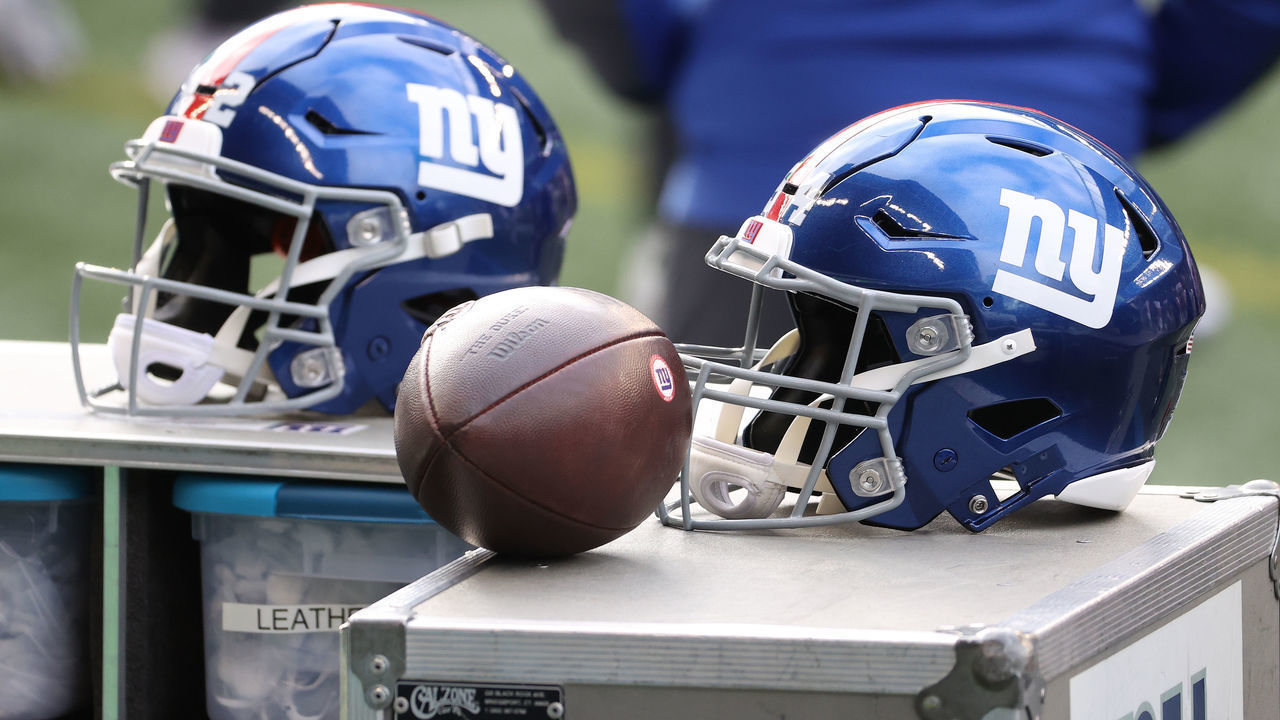 SEATTLE, WASHINGTON - DECEMBER 06: A general view of helmets worn by the New York Giants against the Seattle Seahawks at Lumen Field on December 06, 2020 in Seattle, Washington.