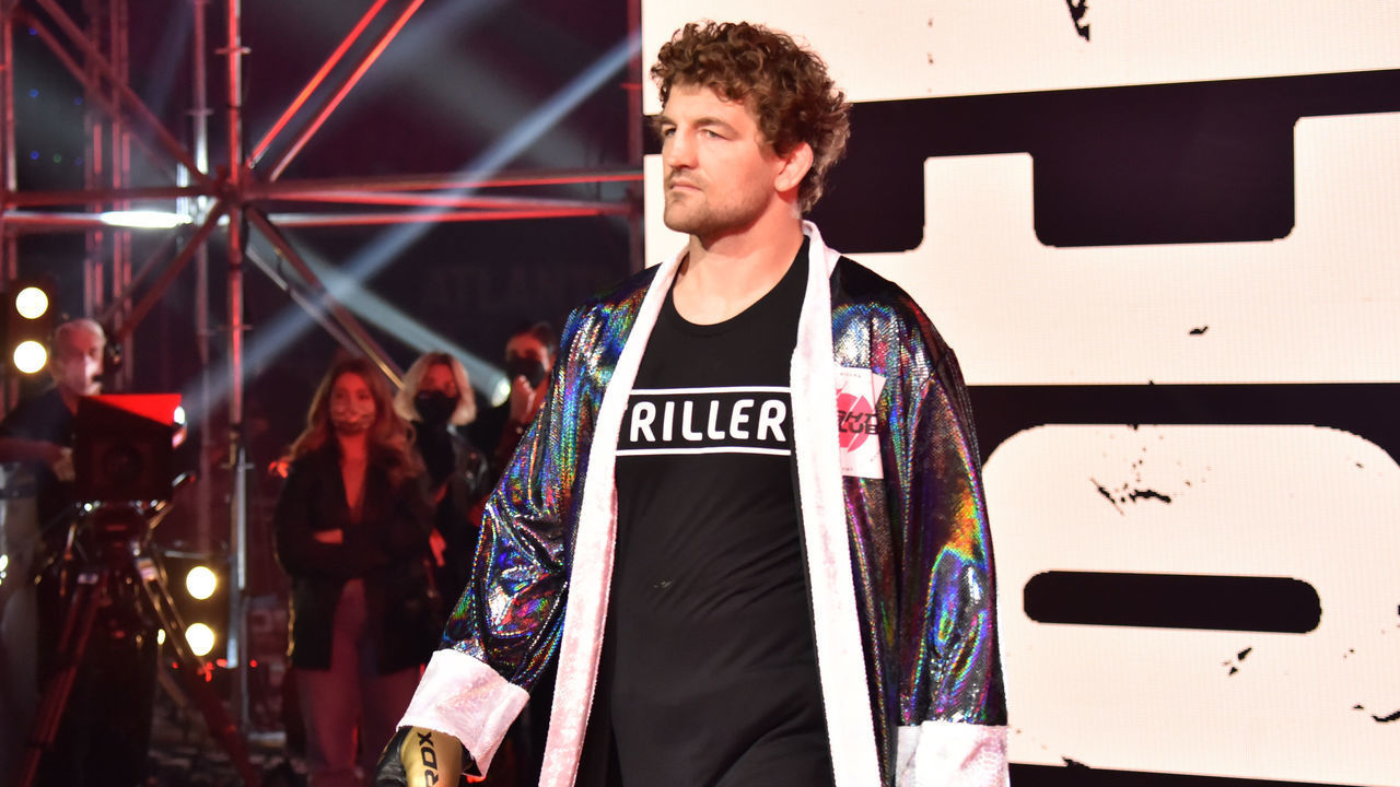 ATLANTA, GEORGIA - APRIL 17: Ben Askren enters the ring against Ben Askren for their cruiserweight bout during Triller Fight Club at Mercedes-Benz Stadium on April 17, 2021 in Atlanta, Georgia.
