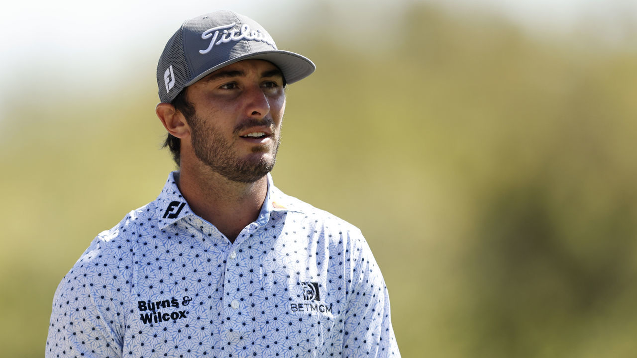 AUSTIN, TEXAS - MARCH 26: Max Homa of the United States plays his shot on the third tee in his match against J.T. Poston of the United States during the third round of the World Golf Championships-Dell Technologies Match Play at Austin Country Club on March 26, 2021 in Austin, Texas.