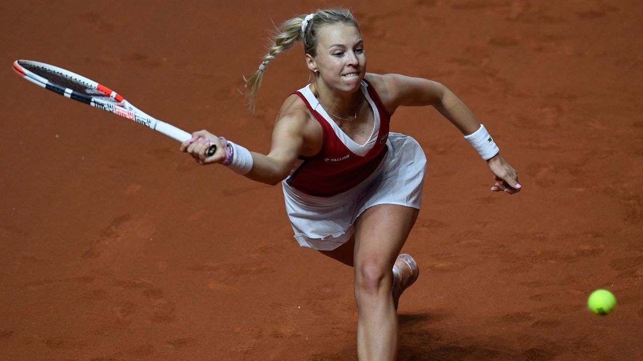 Estonia's Anett Kontaveit returns the ball to USA's Sofia Kenin (not in picture) during their singles match on day 3 of the Women's Tennis Grand Prix WTA 500 tournament in Stuttgart, southwestern Germany, on April 21, 2021.