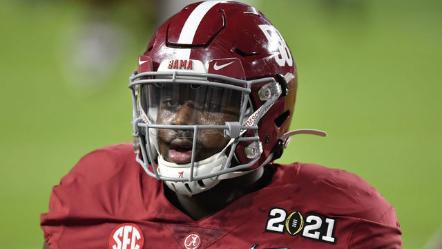 MIAMI GARDENS, FLORIDA - JANUARY 11: Christian Barmore #58 of the Alabama Crimson Tide warms up before the College Football Playoff National Championship football game against the Ohio State Buckeyes at Hard Rock Stadium on January 11, 2021 in Miami Gardens, Florida. The Alabama Crimson Tide defeated the Ohio State Buckeyes 52-24.
