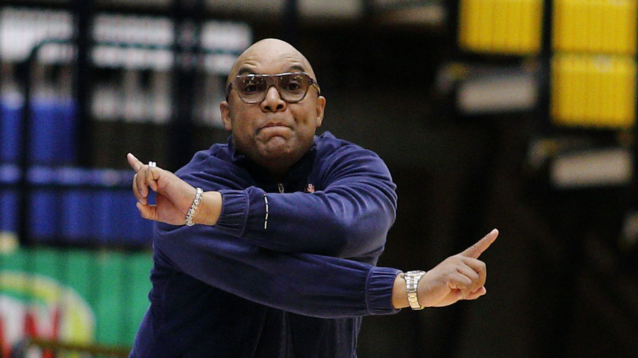 VICTORIA , BC - NOVEMBER 29: Quentin Hillsman Head coach of the Syracuse Orange on the bench against the Stanford Cardinal at the Greater Victoria Invitational at the Centre for Athletics, Recreation and Special Abilities (CARSA) on November 29, 2019 in Victoria, British Columbia, Canada. "n"n"n"n