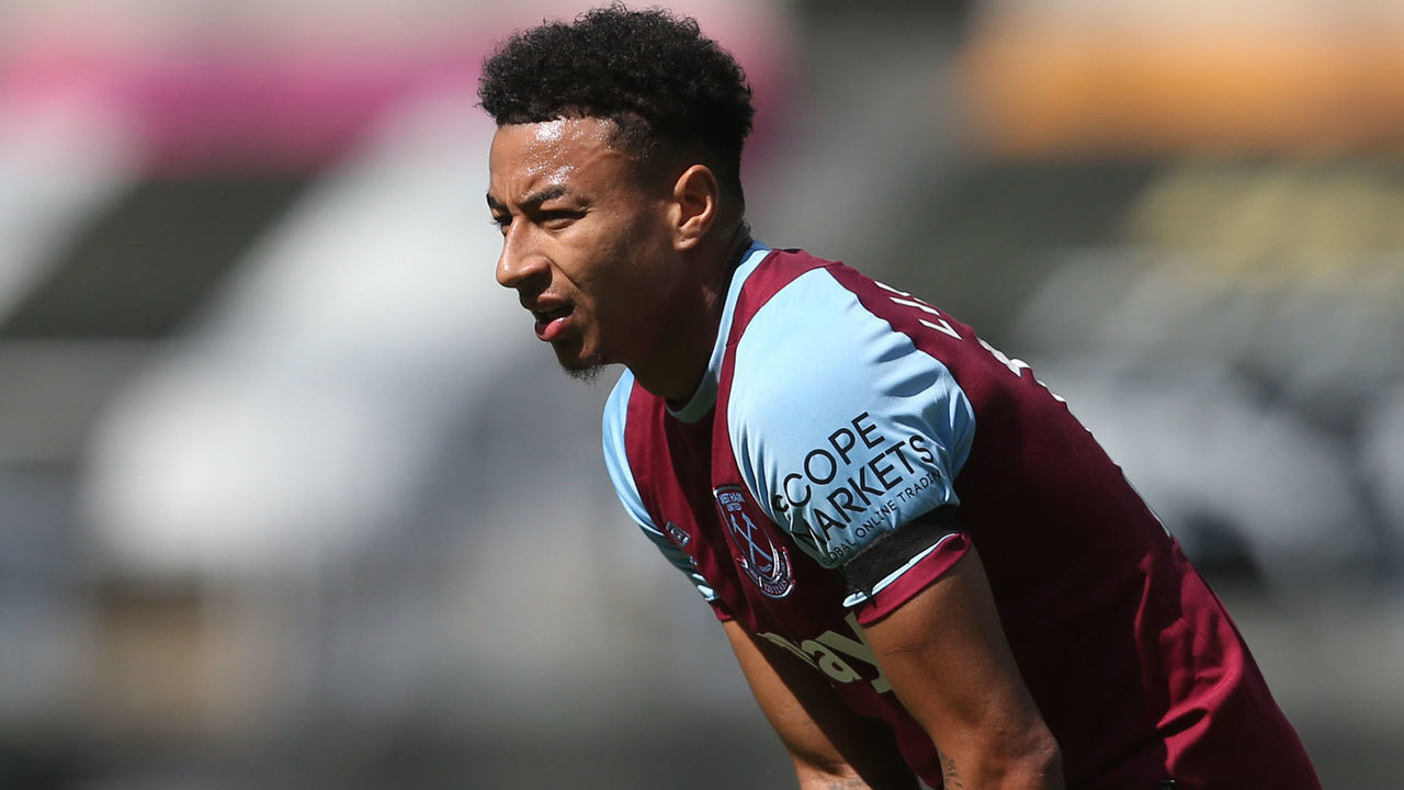 NEWCASTLE UPON TYNE, ENGLAND - APRIL 17: West Ham United's Jesse Lingard during the Premier League match between Newcastle United and West Ham United at St. James Park on April 17, 2021 in Newcastle upon Tyne, United Kingdom.