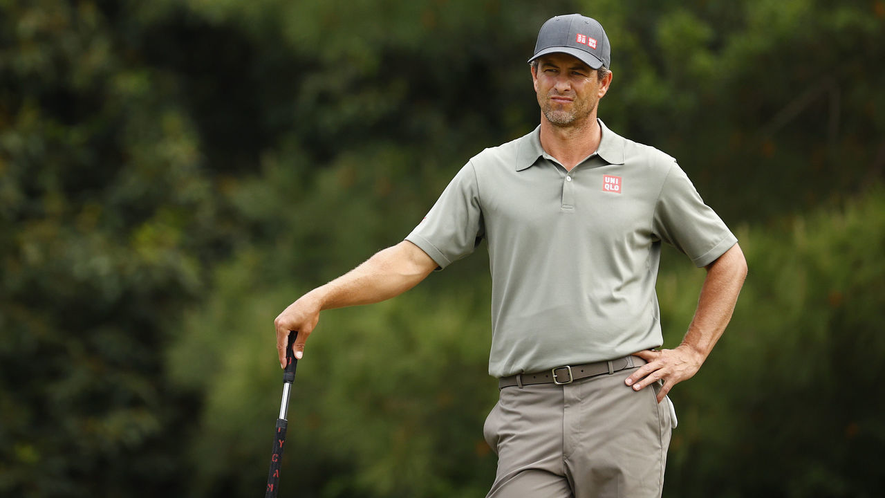 AUGUSTA, GEORGIA - APRIL 09: Adam Scott of Australia looks on from the first green during the second round of the Masters at Augusta National Golf Club on April 09, 2021 in Augusta, Georgia.