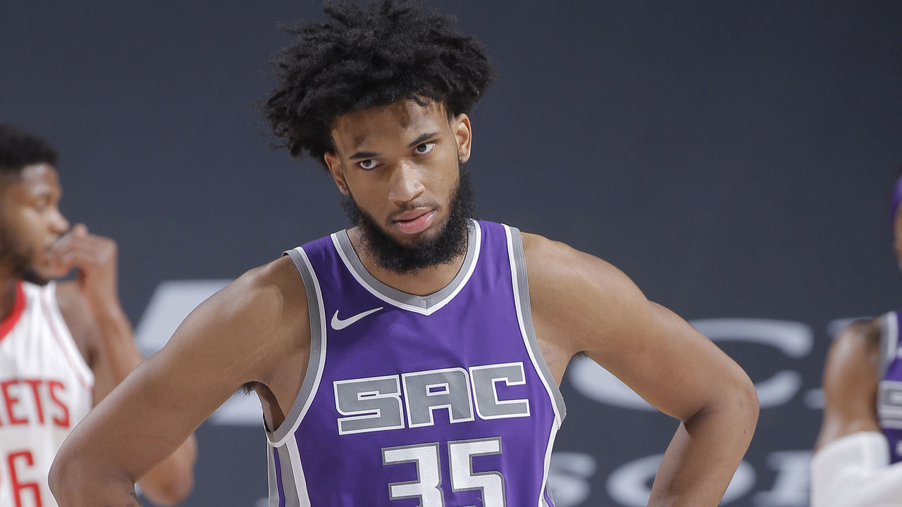 SACRAMENTO, CA - MARCH 11: Marvin Bagley III #35 of the Sacramento Kings looks on during the game against the Houston Rockets on March 11, 2021 at Golden 1 Center in Sacramento, California. NOTE TO USER: User expressly acknowledges and agrees that, by downloading and or using this photograph, User is consenting to the terms and conditions of the Getty Images Agreement. Mandatory Copyright Notice: Copyright 2021 NBAE