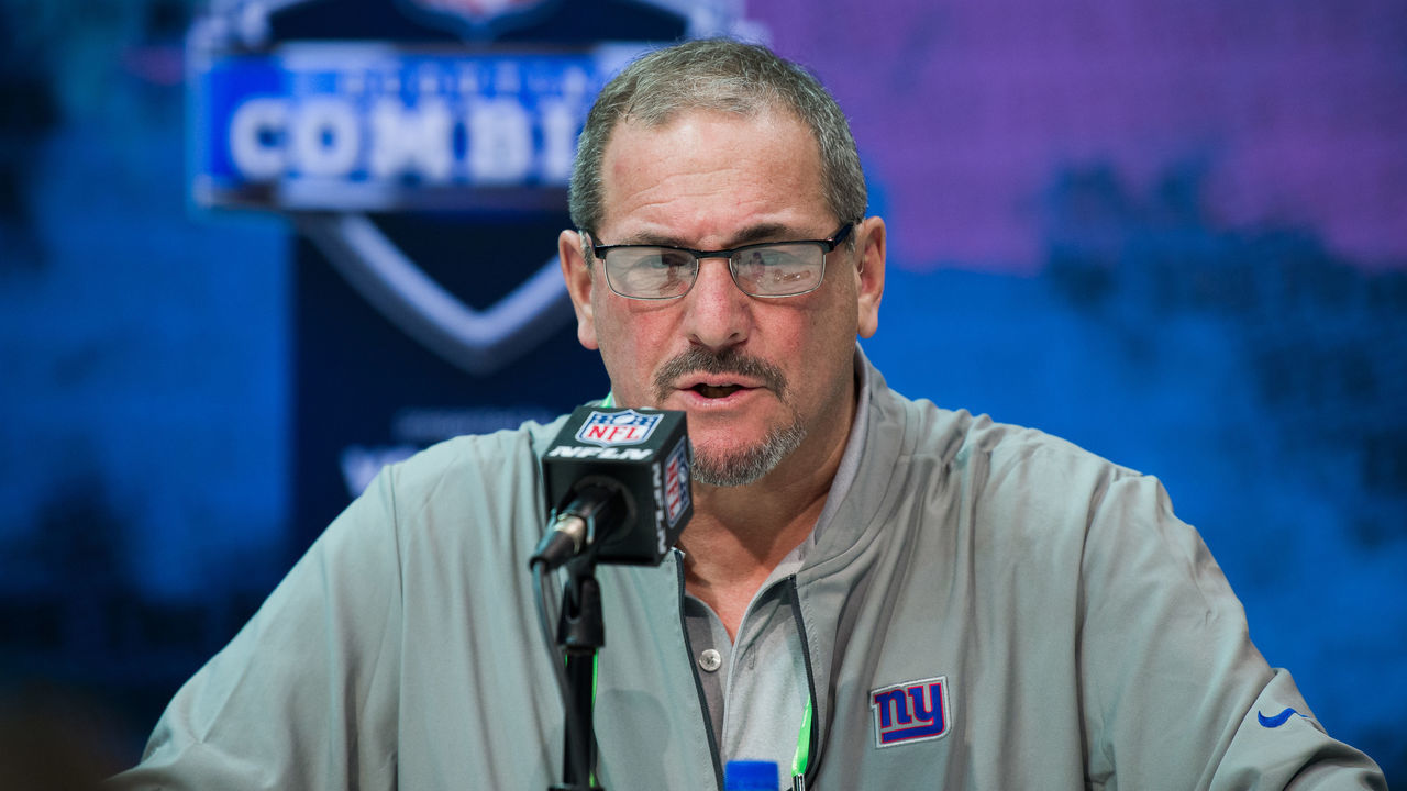 INDIANAPOLIS, IN - FEBRUARY 25: New York Giants general manager Dave Gettleman answers questions from the media during the NFL Scouting Combine on February 25, 2020 at the Indiana Convention Center in Indianapolis, IN.
