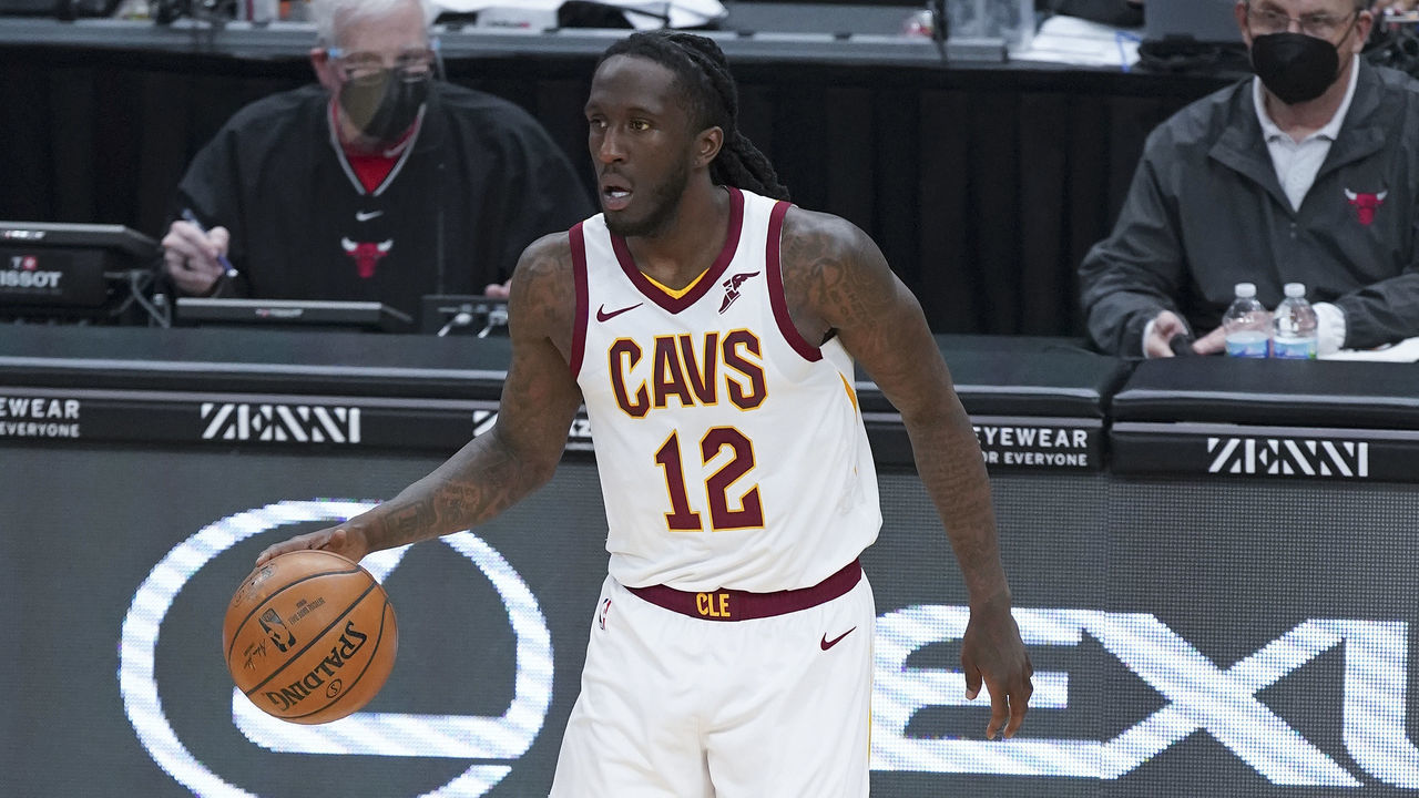 CHICAGO, ILLINOIS - APRIL 17: Taurean Prince #12 of the Cleveland Cavaliers moves the ball against the Chicago Bulls at United Center on April 17, 2021 in Chicago, Illinois. The Bulls defeated the Cavaliers 106-96.