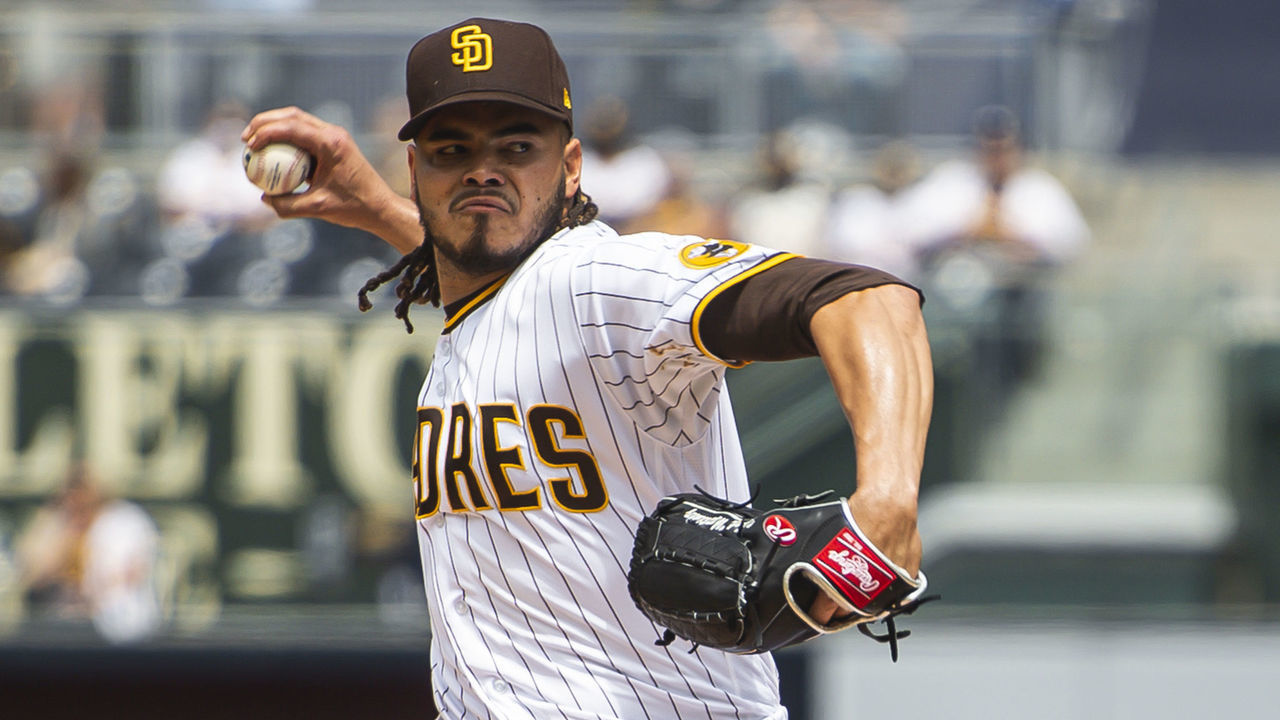 SAN DIEGO, CA - APRIL 21: Dinelson Lamet #29 of the San Diego Padres delivers a pitch in the first inning against the Milwaukee Brewers on April 21, 2021 at Petco Park in San Diego, California.
