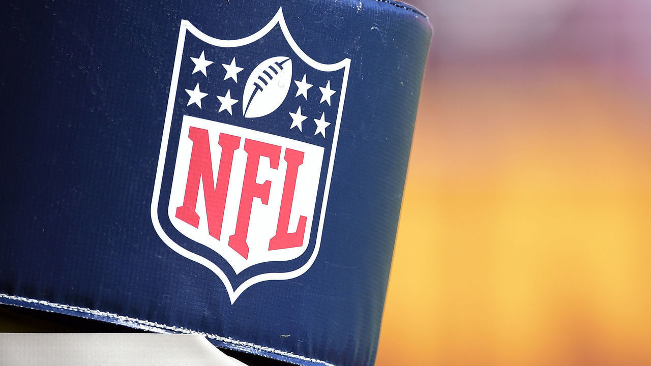 LANDOVER, MARYLAND - NOVEMBER 08: A detailed view of an NFL logo on the field goal post before a game between the New York Giants and Washington Football Team at FedExField on November 08, 2020 in Landover, Maryland.
