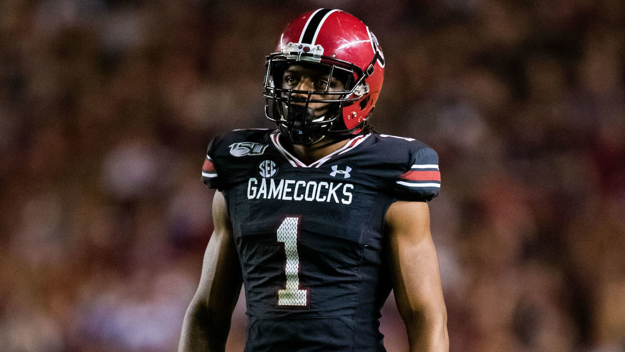 COLUMBIA, SC - SEPTEMBER 28: Jaycee Horn #1 of the South Carolina Gamecocks looks on during a game against the Kentucky Wildcats at Williams-Brice Stadium on September 28, 2019 in Columbia, South Carolina.