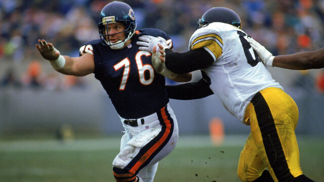 CHICAGO - DECEMBER 13: Steve McMichael #76 of the Chicago Bears looks for the pass during the game against the Pittsburgh Steelers on December 13, 1992 in Chicago, Illinois. The Bears won 30-6.