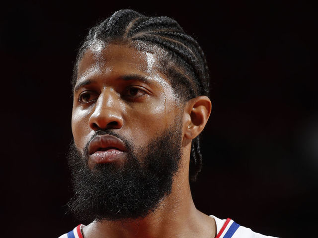 HOUSTON, TX - APRIL 23: Paul George #13 of the Los Angeles Clippers looks on during the game against the Houston Rockets on April 23, 2021 at the Toyota Center in Houston, Texas. Mandatory Copyright Notice: Copyright 2021 NBAE