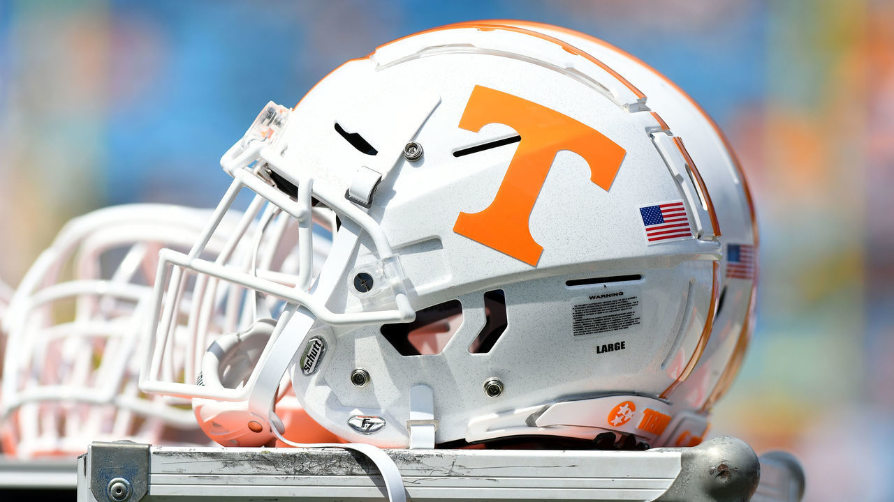 CHARLOTTE, NC - SEPTEMBER 01: A Tennessee Volunteers helmet sits in the sideline prior to the Belk College Kickoff game between the Tennessee Volunteers and the West Virginia Mountaineers on September 01, 2018 at Bank of America Stadium in Charlotte,NC.