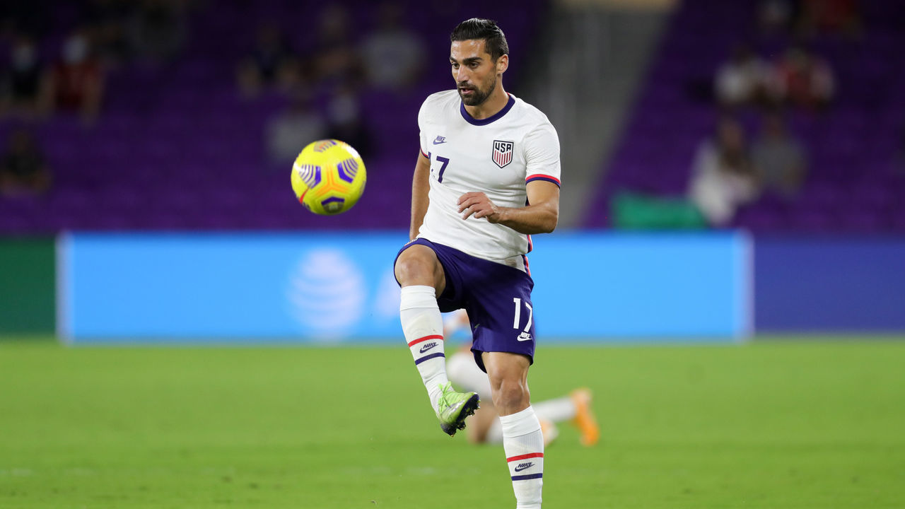 ORLANDO CITY, FL - JANUARY 31: Sebastian Lletget #17 of the United States moves with the ball during a game between Trinidad and Tobago and USMNT at Exploria stadium on January 31, 2021 in Orlando City, Florida.