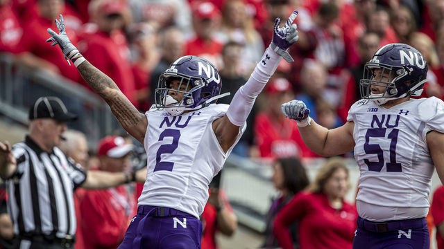MADISON, WI - SEPTEMBER 28: Northwestern Wildcats defensive back Greg Newsome II (2) celebrates a pass breakup durning a college football game between the Northwestern Wildcats and the Wisconsin Badgers on September 28, 2019, at Camp Randall Stadium in Madison, WI.