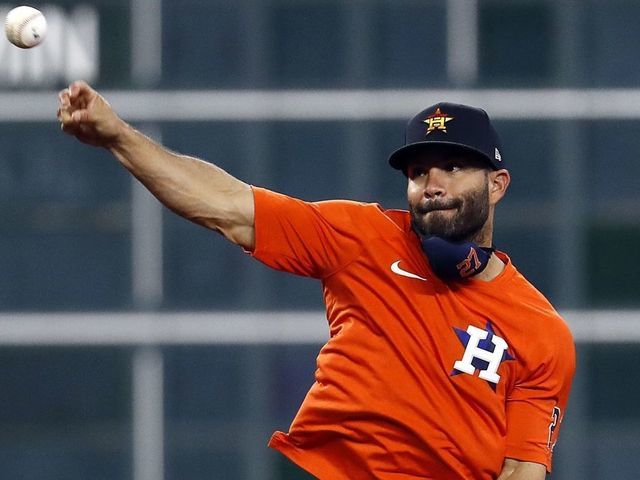 Houston Astros' Jose Altuve after not being able to throw out Los