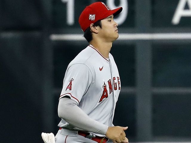 HOUSTON, TEXAS - APRIL 23: Shohei Ohtani #17 of the Los Angeles Angels warms up prior to playing the Houston Astros at Minute Maid Park on April 23, 2021 in Houston, Texas.