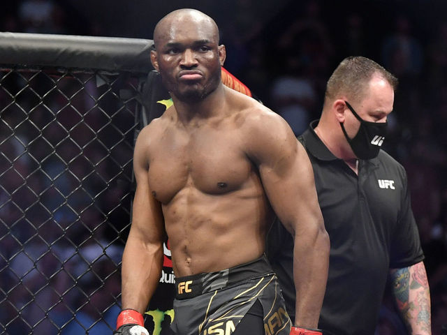 JACKSONVILLE, FLORIDA - APRIL 24: Kamaru Usman of Nigeria enters the Octagon prior to facing Jorge Masvidal in their UFC welterweight championship bout during the UFC 261 event at VyStar Veterans Memorial Arena on April 24, 2021 in Jacksonville, Florida.