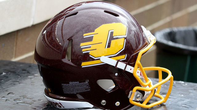 central michigan chippewas football helmet ANTONIO BROWN SIGNED AUTOGRAPHED FULL SIZE Super Sports Center a shelf Central Michigan Chippewas Riddell Collectible