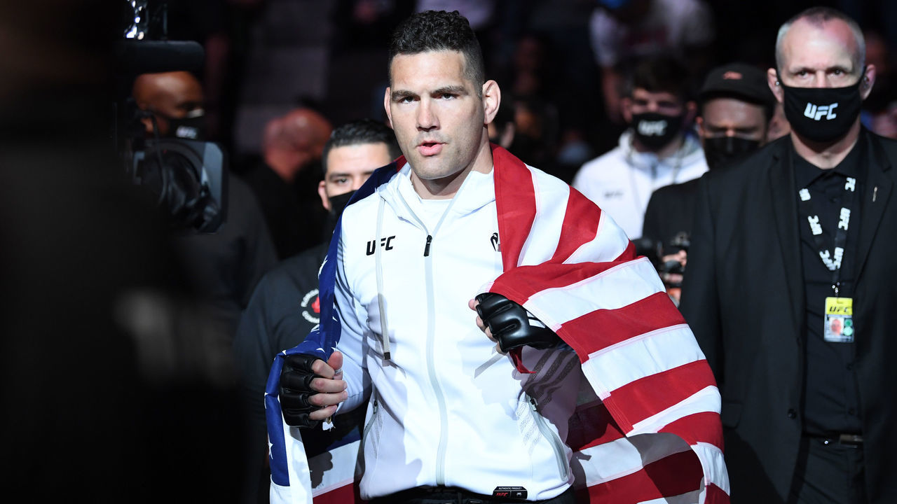 JACKSONVILLE, FLORIDA - APRIL 24: Chris Weidman walks out towards the Octagon prior to facing Uriah Hall of Jamaica in their middleweight bout during the UFC 261 event at VyStar Veterans Memorial Arena on April 24, 2021 in Jacksonville, Florida.