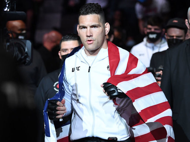JACKSONVILLE, FLORIDA - APRIL 24: Chris Weidman walks out towards the Octagon prior to facing Uriah Hall of Jamaica in their middleweight bout during the UFC 261 event at VyStar Veterans Memorial Arena on April 24, 2021 in Jacksonville, Florida.
