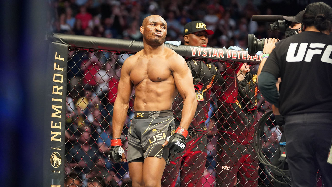 JACKSONVILLE, FL - APRIL 24: Kamaru Usman before his fight against Jorge Masvidal in the octagon for a 5 round welterweight bout during the UFC 261: Usman vs Masvidal 2 Event at VyStar Veterans Memorial Arena on April 24, 2021 in Jacksonville, Florida.