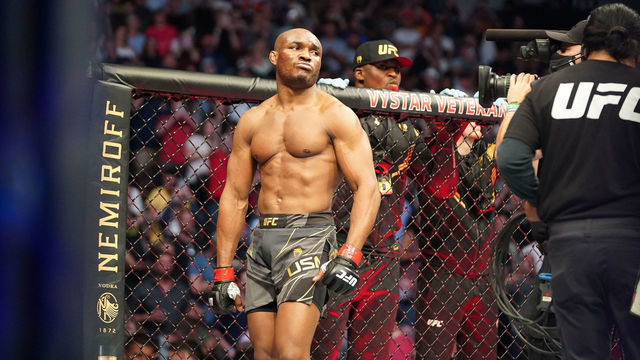 JACKSONVILLE, FL - APRIL 24: Kamaru Usman before his fight against Jorge Masvidal in the octagon for a 5 round welterweight bout during the UFC 261: Usman vs Masvidal 2 Event at VyStar Veterans Memorial Arena on April 24, 2021 in Jacksonville, Florida.