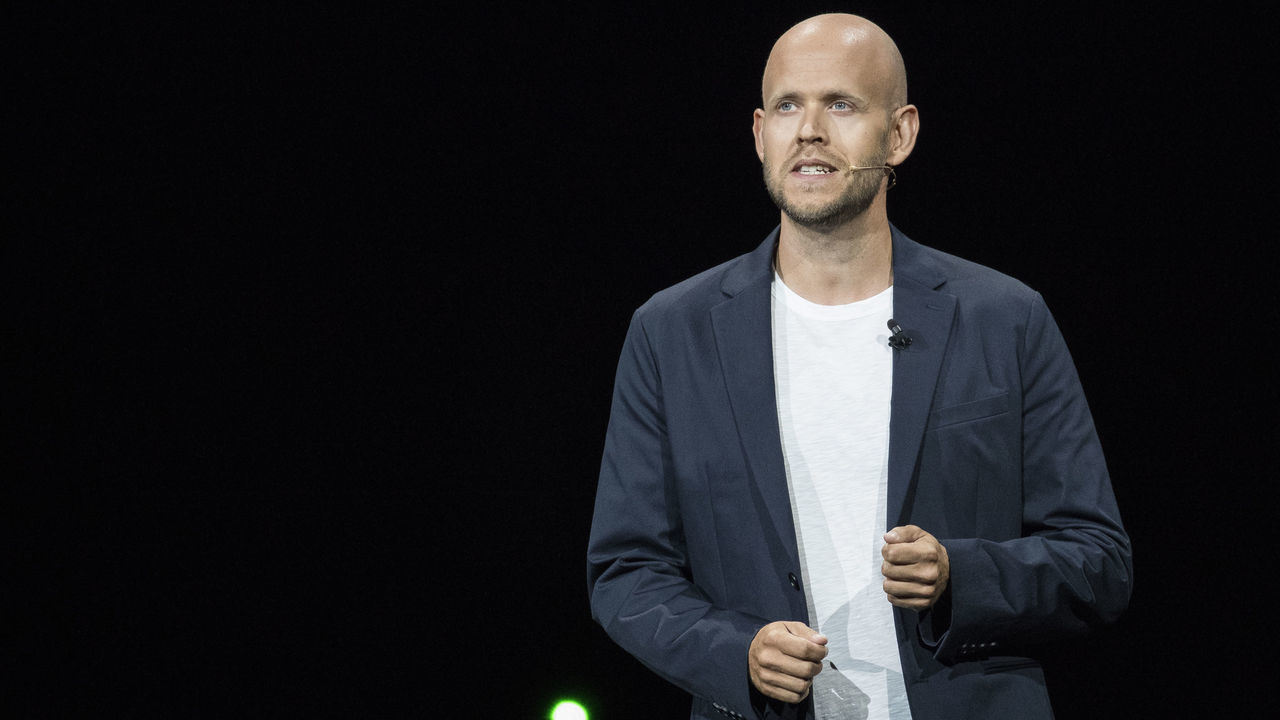 NEW YORK, NY - AUGUST 9: Daniel Ek, chief executive officer of Spotify, speaks about a partnership between Samsung and Spotify during a product launch event at the Barclays Center, August 9, 2018 in the Brooklyn borough of New York City. The new Galaxy Note 9 smartphone will go on sale on August 24.