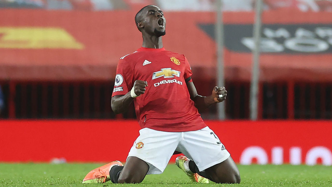 Manchester United's Eric Bailly celebrates at the final whistle after the Premier League match at Old Trafford, Manchester.