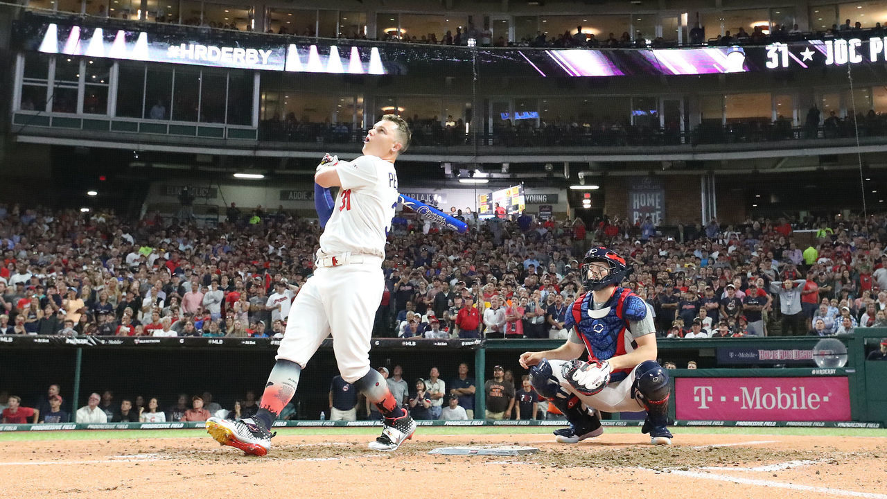 CLEVELAND, OHIO - JULY 08: Joc Pederson of the Los Angeles Dodgers competes in the T-Mobile Home Run Derby at Progressive Field on July 08, 2019 in Cleveland, Ohio.