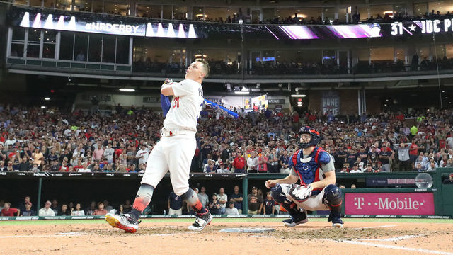 CLEVELAND, OHIO - JULY 08: Joc Pederson of the Los Angeles Dodgers competes in the T-Mobile Home Run Derby at Progressive Field on July 08, 2019 in Cleveland, Ohio.