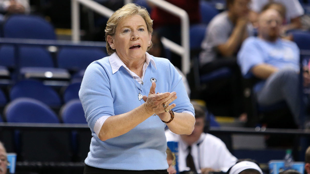 27 March 2015: UNC head coach Sylvia Hatchell. The University of North Carolina Tar Heels played the University of South Carolina Gamecocks at the Greensboro Coliseum in Greensboro, North Carolina in a 2014-15 NCAA Division I Women's Basketball Tournament regional semifinal game. South Carolina won the game 67-65.