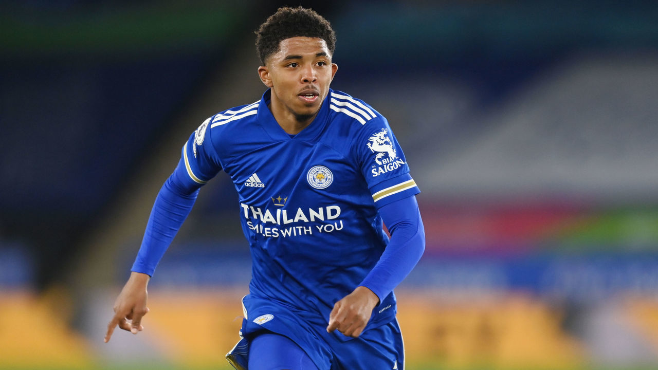 LEICESTER, ENGLAND - APRIL 22: Wesley Fofana of Leicester in action during the Premier League match between Leicester City and West Bromwich Albion at The King Power Stadium on April 22, 2021 in Leicester, England. Sporting stadiums around the UK remain under strict restrictions due to the Coronavirus Pandemic as Government social distancing laws prohibit fans inside venues resulting in games being played behind closed doors.