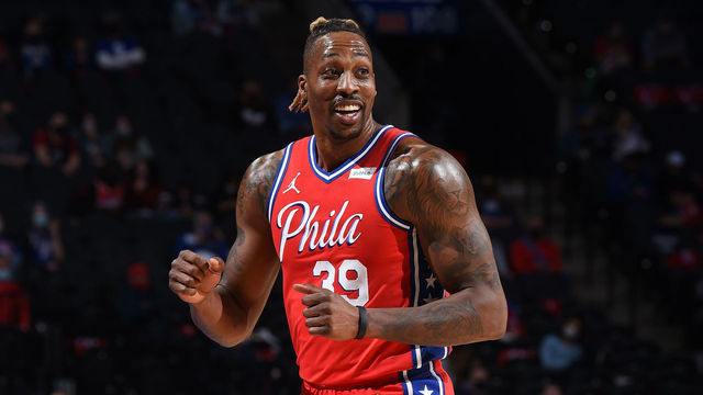 PHILADELPHIA, PA - APRIL 26: Dwight Howard #39 of the Philadelphia 76ers smiles during a game against the Oklahoma City Thunder on April 26, 2021 at Wells Fargo Center in Philadelphia, Pennsylvania. NOTE TO USER: User expressly acknowledges and agrees that, by downloading and/or using this Photograph, user is consenting to the terms and conditions of the Getty Images License Agreement. Mandatory Copyright Notice: Copyright 2021 NBAE