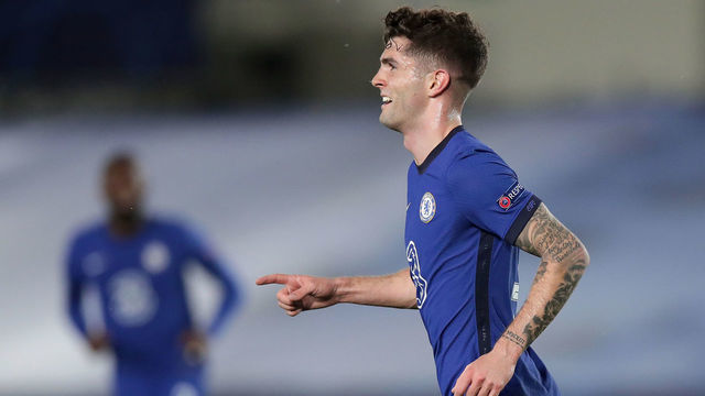 MADRID, SPAIN - APRIL 27: MADRID, SPAIN - APRIL 27: Christian Pulisic of Chelsea celebrates after scoring their side's first goal during the UEFA Champions League Semi Final First Leg match between Real Madrid and Chelsea FC at Estadio Alfredo Di Stefano on April 27, 2021 in Madrid, Spain. Sporting stadiums around Spain remain under strict restrictions due to the Coronavirus Pandemic as Government social distancing laws prohibit fans inside venues resulting in games being played behind closed doors.