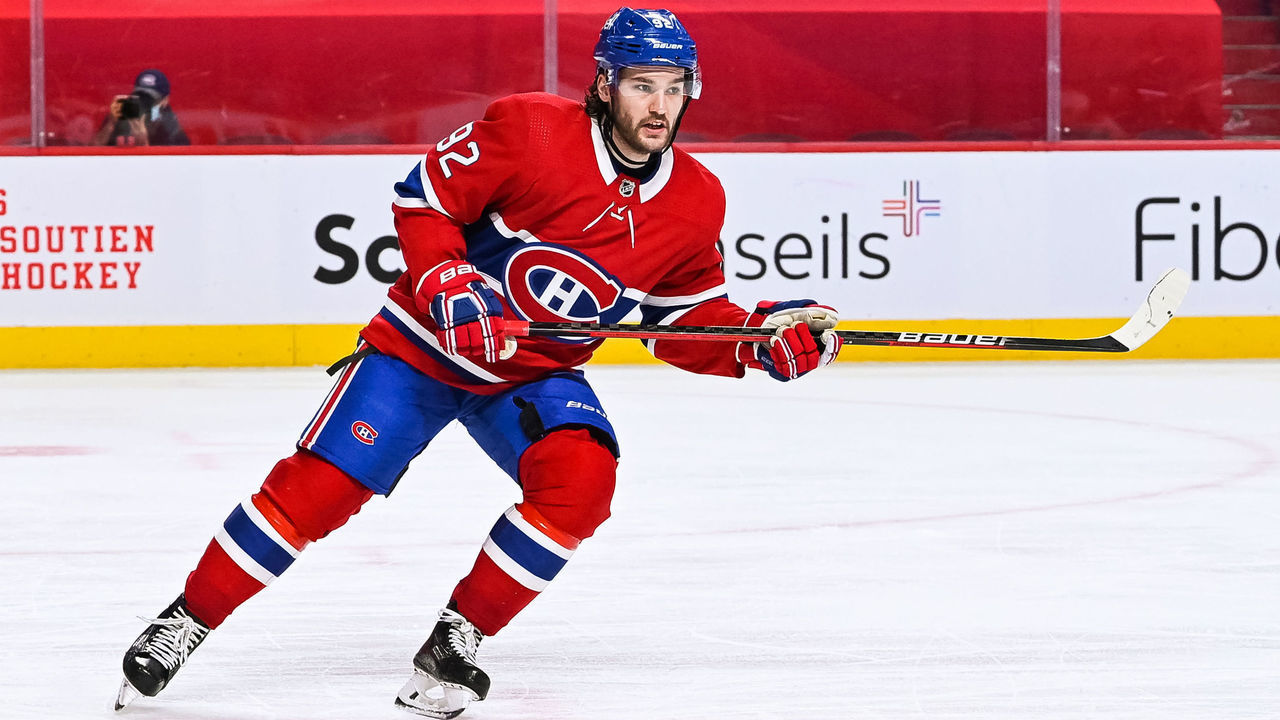 MONTREAL, QC - APRIL 14: Look on Montreal Canadiens left wing Jonathan Drouin (92) during the Calgary Flames versus the Montreal Canadiens game on April 14, 2021, at Bell Centre in Montreal, QC