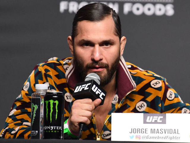 JACKSONVILLE, FLORIDA - APRIL 22: Jorge Masvidal interacts with media during the UFC 261 press conference at VyStar Veterans Memorial Arena on April 22, 2021 in Jacksonville, Florida.