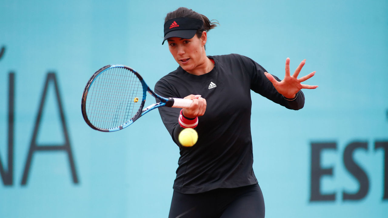 MADRID, SPAIN - APRIL 27: Garbine Muguruza of Spain practice during the WTA 1000 - Mutua Madrid Open 2021 at La Caja Magica on April 27, 2021 in Madrid, Spain.