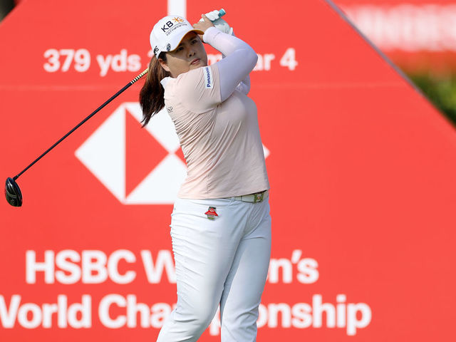 SINGAPORE, SINGAPORE - APRIL 29: Inbee Park of South Korea hits her tee shot on the 1st hole during the first round of the HSBC Women's World Championship at Sentosa Golf Club on April 29, 2021 in Singapore.