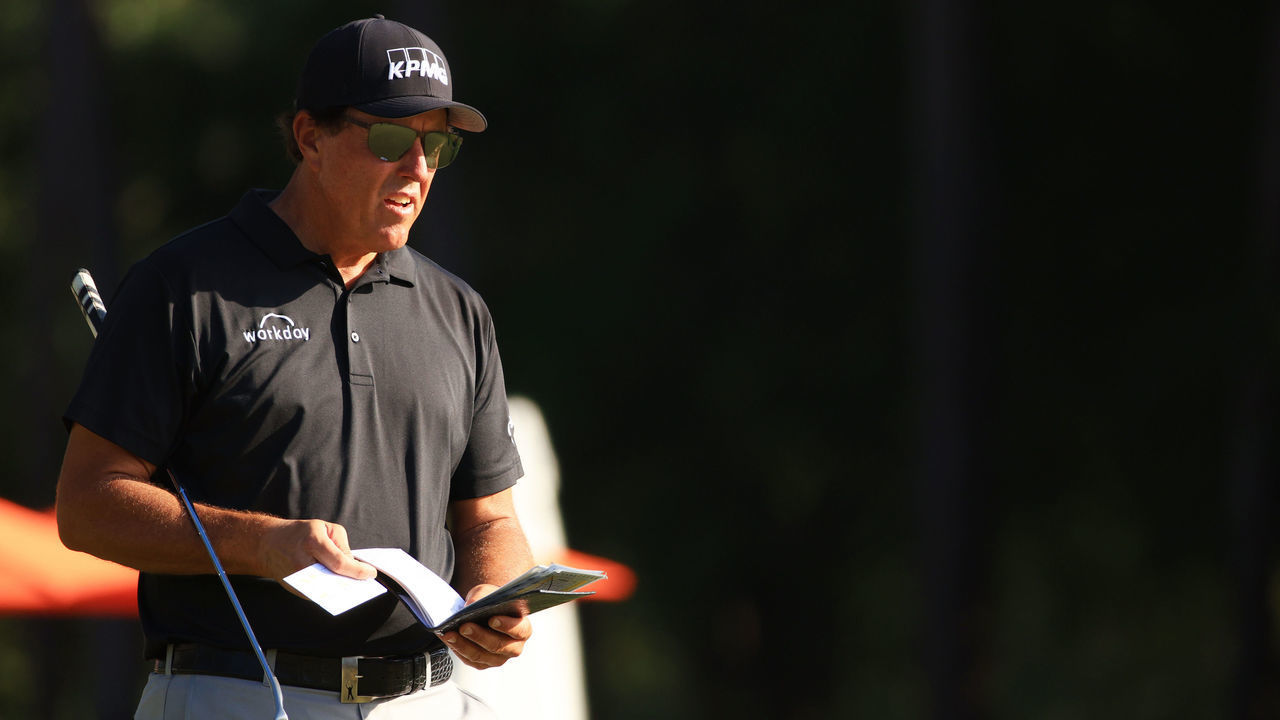 PALM HARBOR, FLORIDA - APRIL 29: Phil Mickelson of the United States looks on from the 12th green during the first round of the Valspar Championship on the Copperhead Course at Innisbrook Resort on April 29, 2021 in Palm Harbor, Florida.