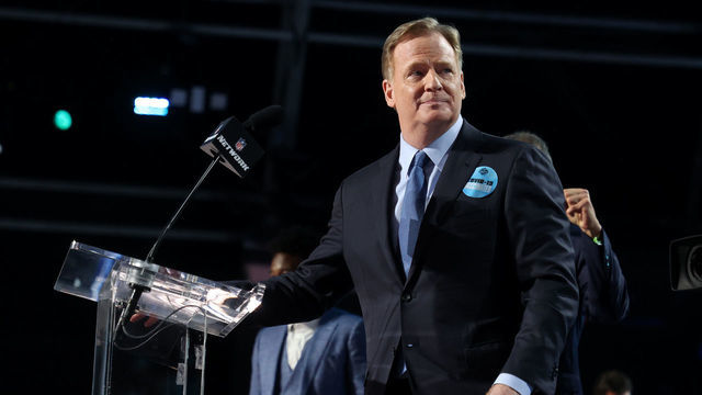CLEVELAND, OHIO - APRIL 29: NFL Commissioner Roger Goodell is seen onstage prior to round one of the 2021 NFL Draft at the Great Lakes Science Center on April 29, 2021 in Cleveland, Ohio.
