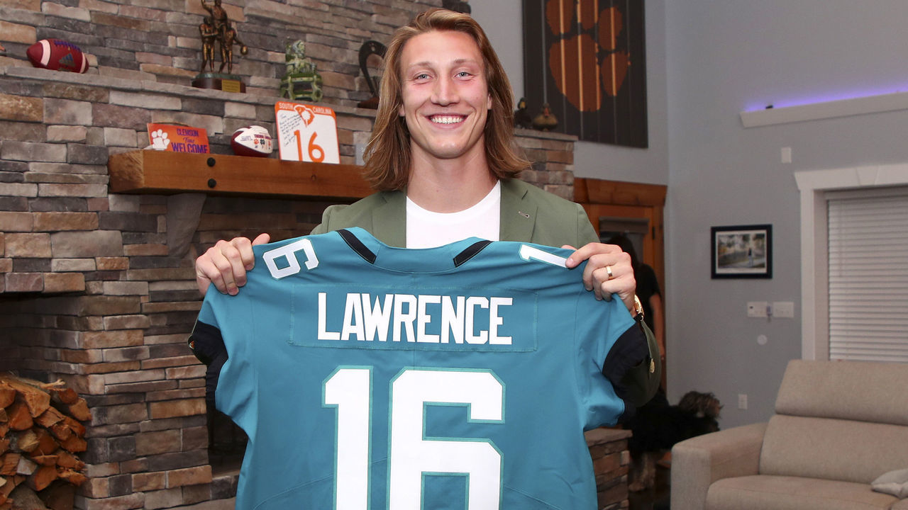 SENECA, SOUTH CAROLINA - APRIL 29: In this handout photo provided by the National Football League, quarterback Trevor Lawrence poses after being selected with the first overall pick by the Jacksonville Jaguars in the 2021 NFL Draft on April 29, 2021 in Seneca, South Carolina.