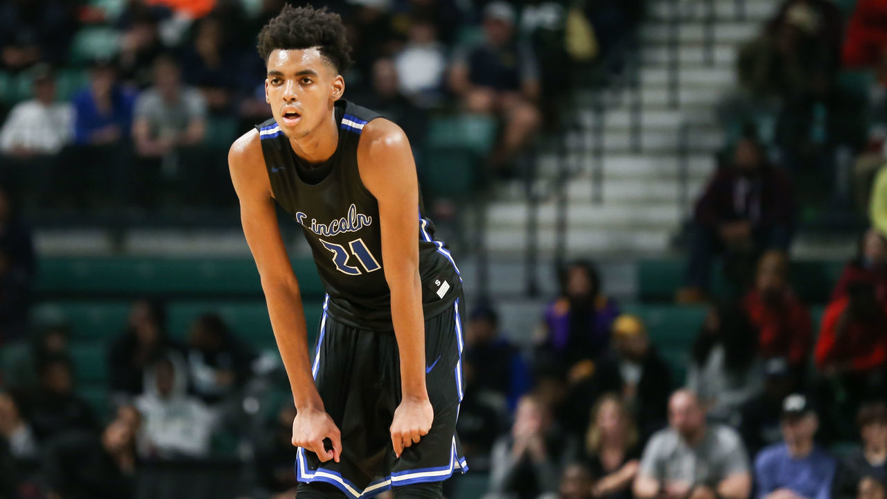 YPSILANTI, MI - DECEMBER 09: Ypsilanti Lincoln Railsplitter sophomore Emoni Bates in action against the River Rouge Panthers during the Ypsi Tip Off Classic on December 9, 2019 at the Eastern Michigan Convocation University Center in Ypsilanti, Michigan.