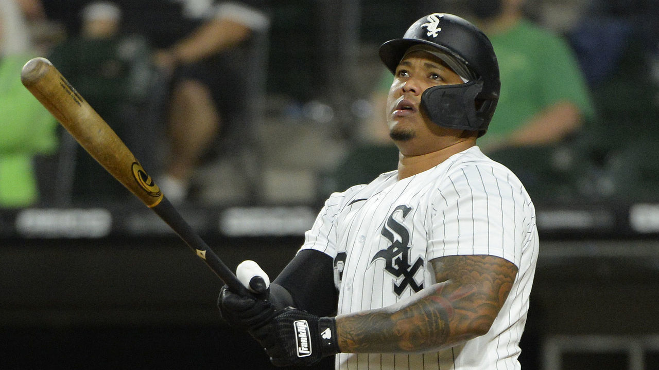 CHICAGO - APRIL 27: Yermin Mercedes #73 of the Chicago White Sox bats against the Detroit Tigers on April 27, 2021 at Guaranteed Rate Field in Chicago, Illinois.