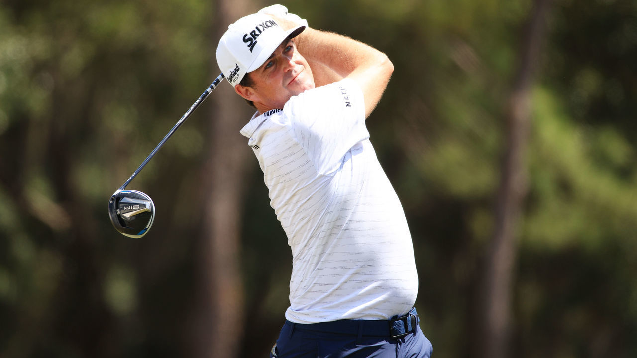 PALM HARBOR, FLORIDA - APRIL 30: Keegan Bradley of the United States plays his shot from the 18th tee during the second round of the Valspar Championship on the Copperhead Course at Innisbrook Resort on April 30, 2021 in Palm Harbor, Florida.