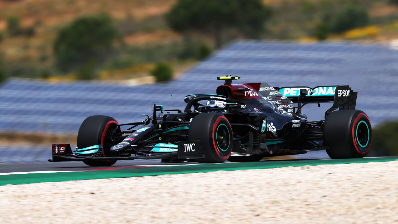 PORTIMAO, PORTUGAL - MAY 01: Valtteri Bottas of Finland driving the (77) Mercedes AMG Petronas F1 Team Mercedes W12 on track during final practice for the F1 Grand Prix of Portugal at Autodromo Internacional Do Algarve on May 01, 2021 in Portimao, Portugal.