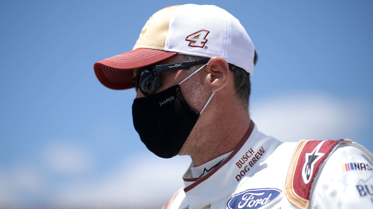 TALLADEGA, ALABAMA - APRIL 25: Kevin Harvick, driver of the #4 Busch Dog Brew Ford, waits on the grid prior to the NASCAR Cup Series GEICO 500 at Talladega Superspeedway on April 25, 2021 in Talladega, Alabama.