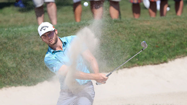 PALM HARBOR, FLORIDA - MAY 01: Sam Burns of the United States plays a shot from a bunker on the eighth hole during the third round of the Valspar Championship on the Copperhead Course at Innisbrook Resort on May 01, 2021 in Palm Harbor, Florida.