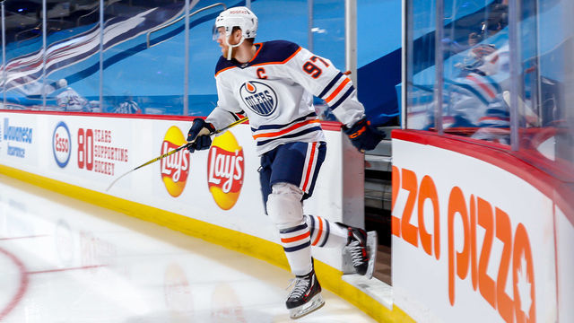 WINNIPEG, MB - APRIL 26: Connor McDavid #97 of the Edmonton Oilers hits the ice for the start of second period action against the Winnipeg Jets at the Bell MTS Place on April 26, 2021 in Winnipeg, Manitoba, Canada.