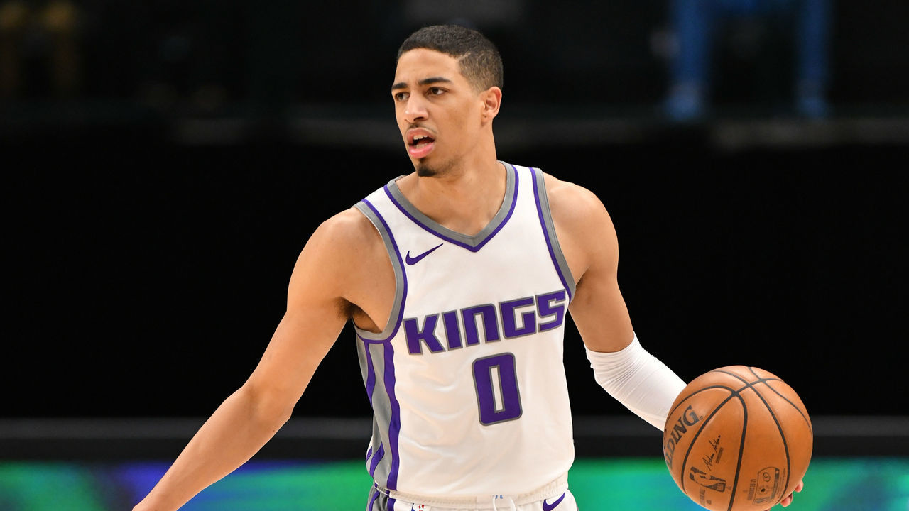 DALLAS, TX - MAY 2: Tyrese Haliburton #0 of the Sacramento Kings handles the ball during the game against the Dallas Mavericks on May 2, 2021 at the American Airlines Center in Dallas, Texas. Mandatory Copyright Notice: Copyright 2021 NBAE